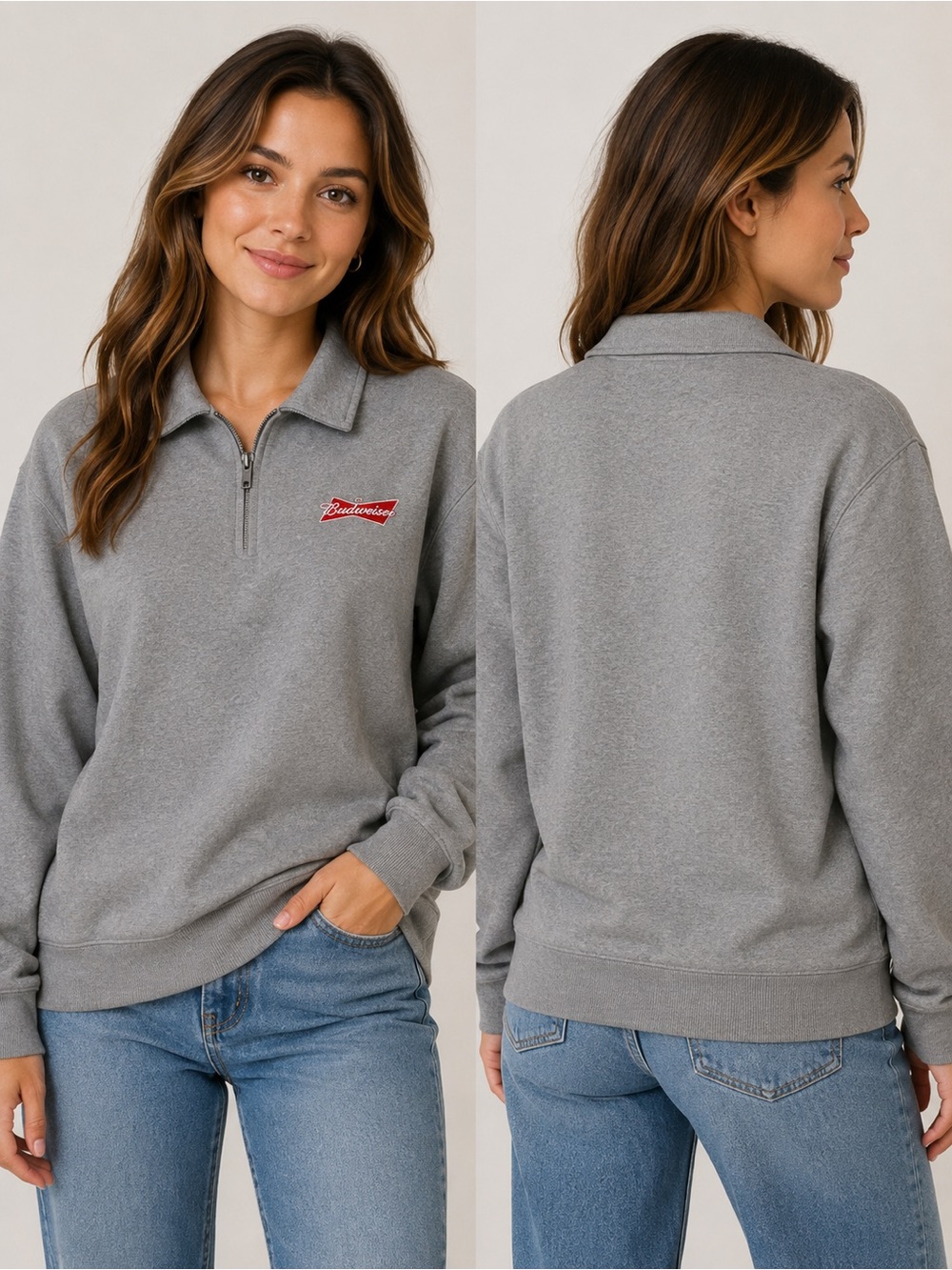Budweiser PacSun Quarter Zip Sweatshirt Mens M Grey Excellent Fleece Pullover